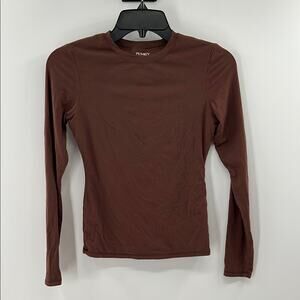 Pumiey Women's Long Sleeve Crew Neck Slim Fit Top - Brown - XS